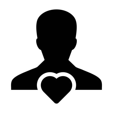 Like icon vector male user person profile avatar with heart symbol in a flat color glyph pictogram illustration