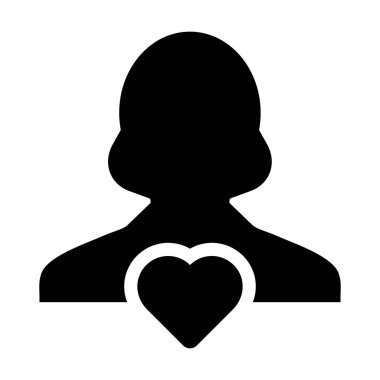 Heart icon vector female user person profile avatar symbol for love and health concept in a flat color glyph pictogram illustration