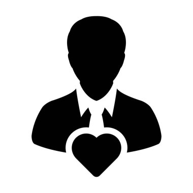 Romance icon vector male user person profile avatar with heart symbol in a flat color glyph pictogram illustration