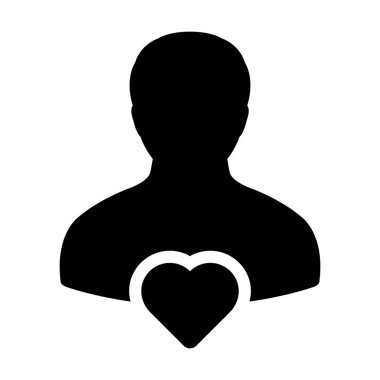 Heart icon vector male user person profile avatar symbol for love and health concept in a  flat color glyph pictogram illustration