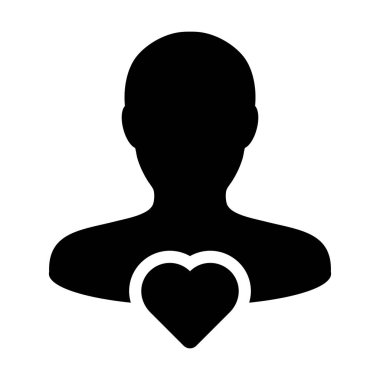 Cardio icon vector male user person profile avatar with heart symbol in a flat color glyph pictogram illustration
