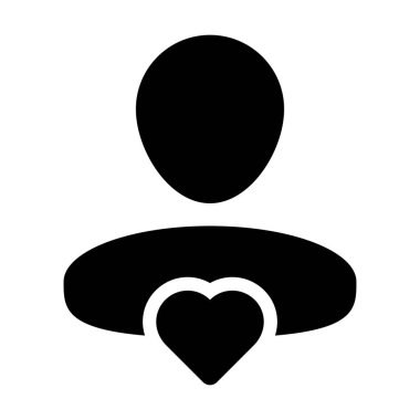 Health icon vector male user person profile avatar with heart symbol in a flat color glyph pictogram illustration