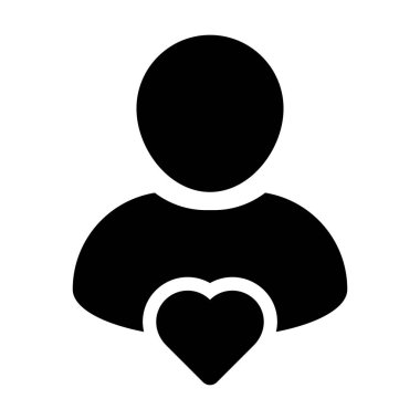 Valentine icon vector male user person profile avatar with heart symbol in a flat color glyph pictogram illustration