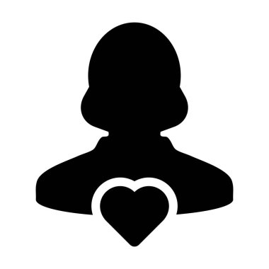 Dating icon vector female user person profile avatar with heart symbol in a flat color glyph pictogram illustration