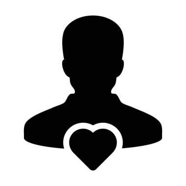 Health icon vector male user person profile avatar with heart symbol in a flat color glyph pictogram illustration
