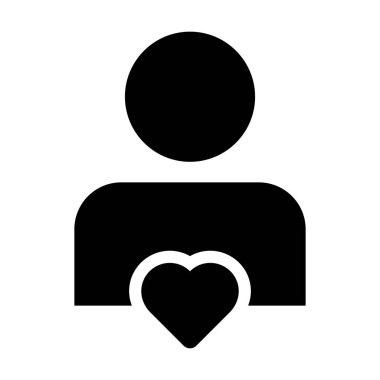 Valentine icon vector male user person profile avatar with heart symbol in a flat color glyph pictogram illustration