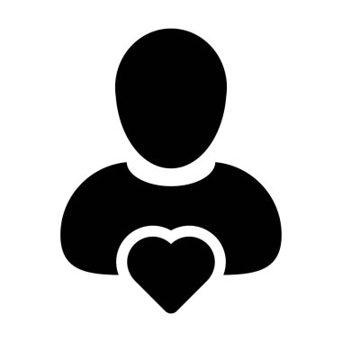 Health icon vector male user person profile avatar with heart symbol in a flat color glyph pictogram illustration
