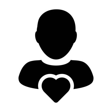 Heart symbol icon vector male user person profile avatar for love and health concept in a  flat color glyph pictogram illustration