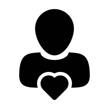 Like icon vector male user person profile avatar with heart symbol in a flat color glyph pictogram illustration
