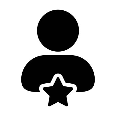 Yıldız erkek kullanıcı profili avatar sembolü ile başarı simgesi bir glifli resimleme