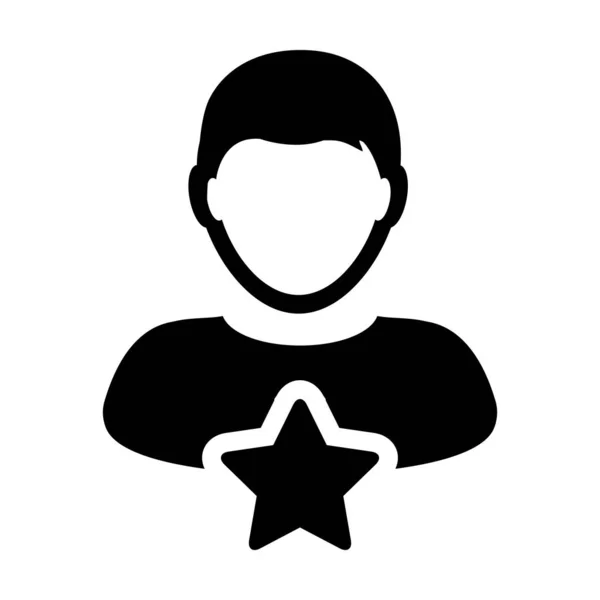 Rating icoon vector met ster mannelijke gebruiker profiel avatar symbool in een glyph pictogram illustratie — Stockvector