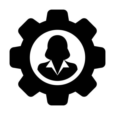 Profil simgesi vektör kadın kullanıcı kişi avatar ayarları ve düz renkli glyph pictogram illüstrasyon yapılandırma için dişli cogwheel ile