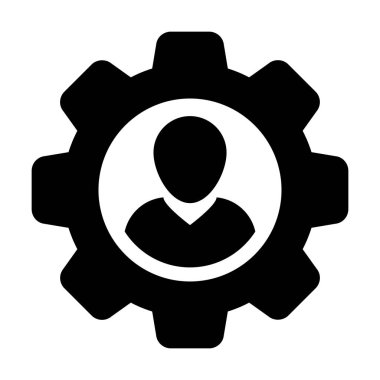 Mühendis simgesi vektör erkek kullanıcı kişi profil avatar ayarları ve düz renkli glyph pictogram illüstrasyon yapılandırma için dişli cogwheel ile