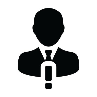 Profil ikonu vektörü erkek avatar sembolü. Uyarı işareti bir kabartma resim çizimi.