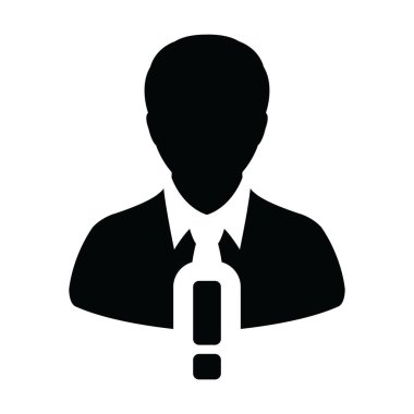 Uyarı simgesi, erkek vektör profil avatar sembolü. Uyarı işareti, bir kabartma resim çizimi.
