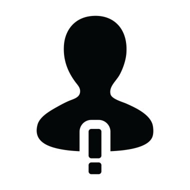 Hatırlatma simgesi erkek vektör profil avatar sembolü uyarı işareti ile bir glyph pictogram resimleme