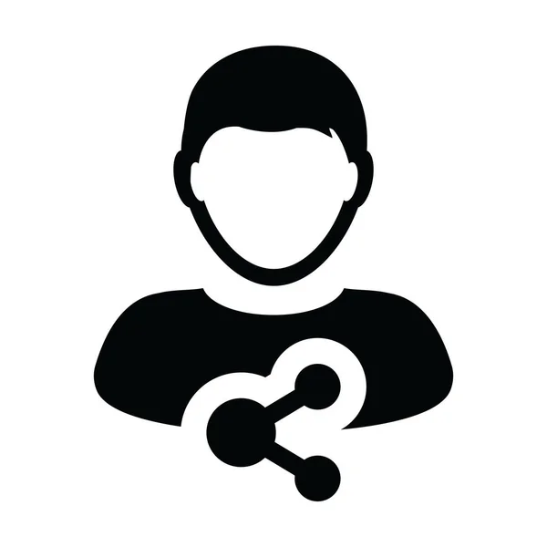 Condividi simbolo icona vettore maschio profilo persona avatar con il segno di rete in un pittogramma glifo illustrazione — Vettoriale Stock