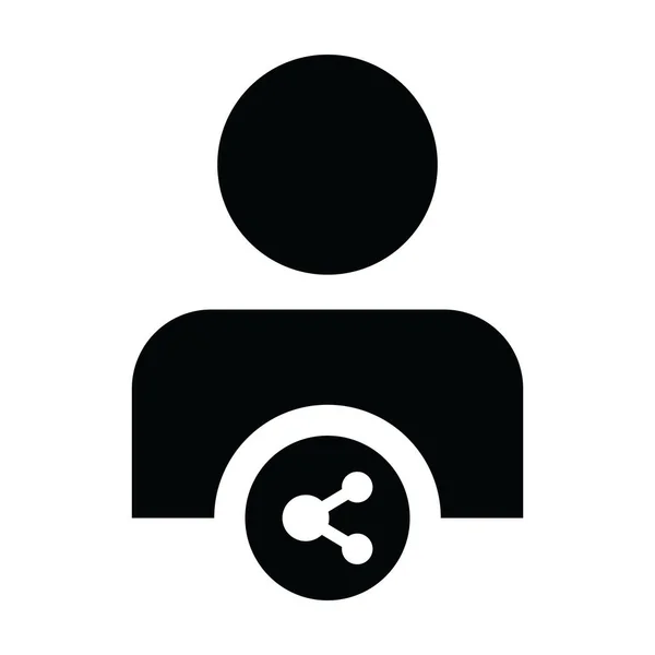 Avatar di profilo di persona maschile vettoriale icona di mercato con simbolo di condivisione in un pittogramma di glifo illustrazione — Vettoriale Stock