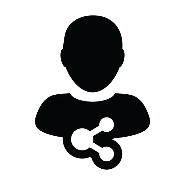 Avatar di profilo di persona maschile vettoriale icona del social network con simbolo di condivisione in un'illustrazione di pittogrammi di glifo — Vettoriale Stock