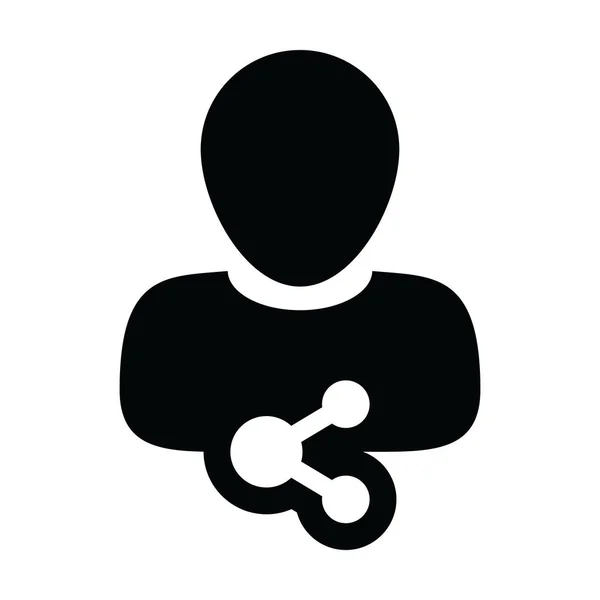 Compartilhar símbolo ícone vetor perfil de pessoa masculina avatar com sinal de rede em uma ilustração pictograma glifo —  Vetores de Stock