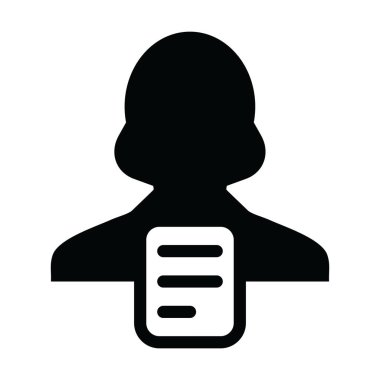 Avatar ikon vektörü kadın profili ve bir glyph resim çiziminde belge sembolü