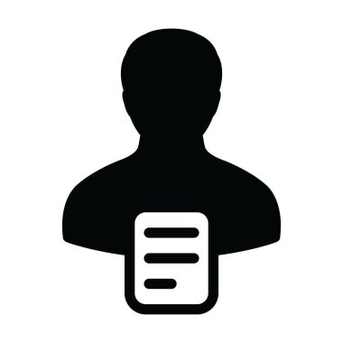 E- posta ikonu vektörü erkek profil avatarı iş için belge sembolü ile bir glyph pictogram illüstrasyonunda