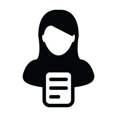 Kağıt ikonu vektörü kadın profil avatarı iş için sembol ile bir glifli resim çizimi