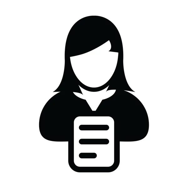 Documento ícone vetor feminino perfil pessoa avatar com símbolo de conteúdo para o negócio em um pictograma de glifo ilustração —  Vetores de Stock