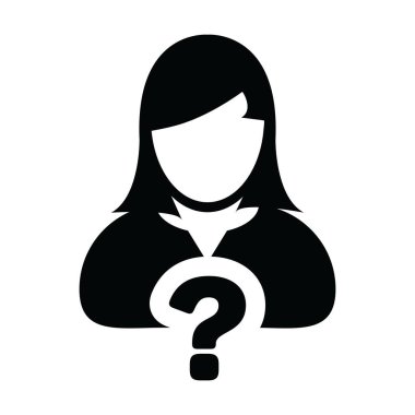 Yardım için kadın kullanıcı profili avatar sembollü ikon vektör soru işareti sor