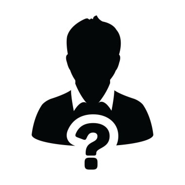 Erkek kullanıcı profili avatar sembollü ikon vektör soru işareti ile bir glifli resim çiziminde yardım imzası