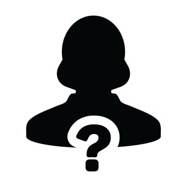 Kadın kullanıcı profili avatar sembollü sınav ikonu vektör soru işareti bir glifli resim çizimi imzalamak için