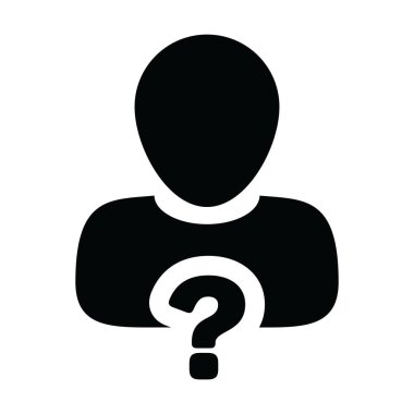 Bir glifli resim çiziminde yardım imzası için erkek kullanıcı profili avatar sembolü ile ikon vektör soru işaretini destekle