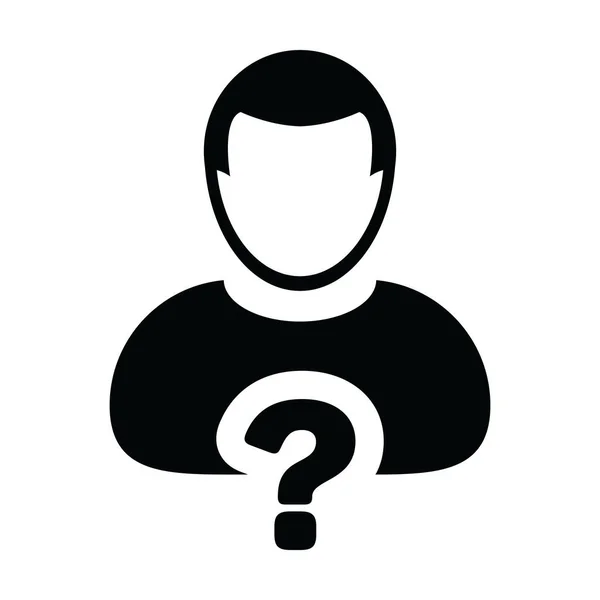 Fragezeichen Symbol Vektor männliche Person Profil Avatar-Symbol für Hilfe-Zeichen in einem Glyphen-Piktogramm Illustration — Stockvektor