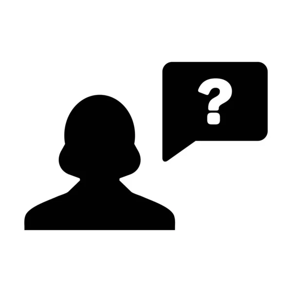 Question icon vector female person profile avatar with speech bubble symbol for help sign in a flat color glyph pictogram illustration — Stock Vector