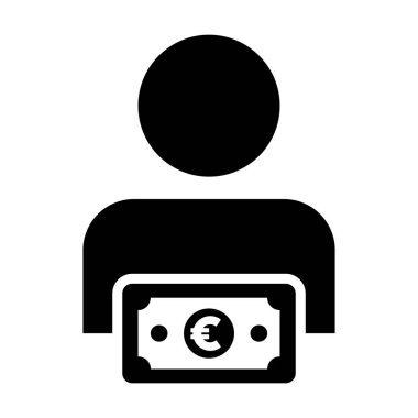 Avro işaret simgesi erkek kullanıcı profili avatarı bankacılık ve finans işleri için düz renk glifli resimli para sembolü ile