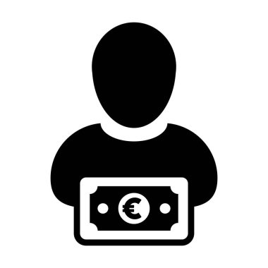 Finans ikonu vektörü erkek kullanıcı profili avatarı bankacılık ve işletme için Avro işareti para sembolü düz renk resim çizimi