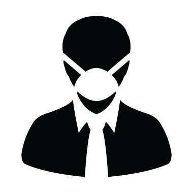 Solunum maskesi ikon vektörü virüs güvenliği koruma kişisi profil erkek avatar sembolü bir kabartma resim çiziminde tıbbi ve sağlık hizmetleri için