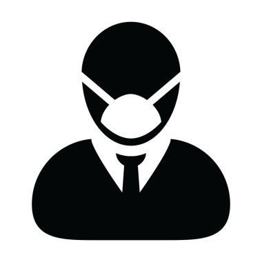 Güvenli kişi profili için virüs koruma ikonu vektörü. Tıbbi ve sağlık hizmetleri için erkek avatar sembolü.