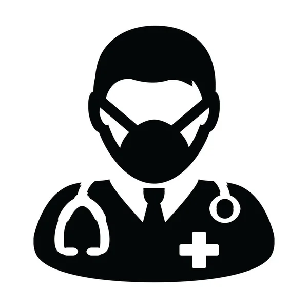 Physician Icon Vector Surgical Face Mask Male Person Profile Avatar — Stock Vector
