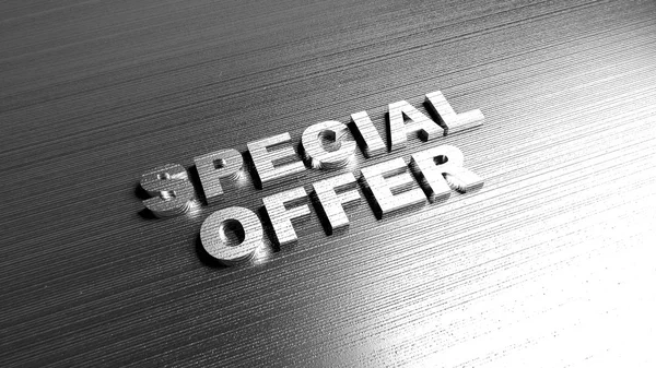 Metal word \'Special offer\' on metal surface. 3D Rendering.