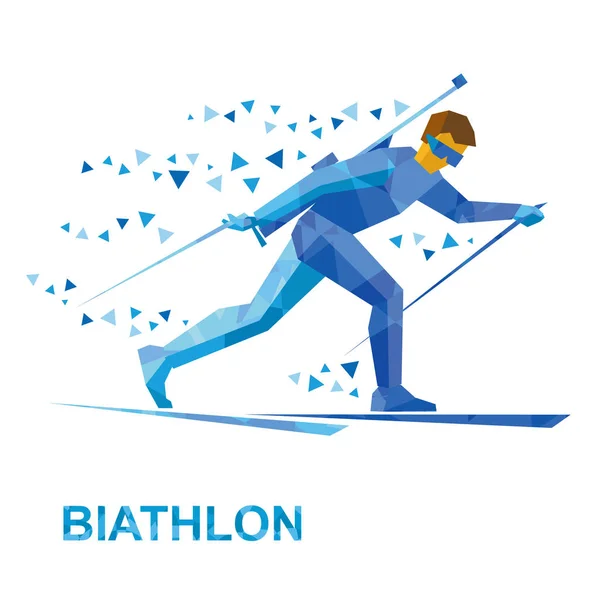 Winter sports - Biathlon. Cartoon biathlete going skiing with ri