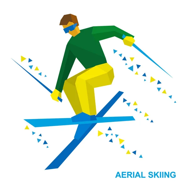 Winter sports: Aerial skiing. Freestyle skier during a jump