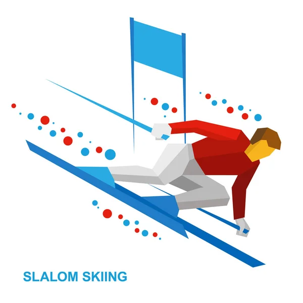 Winter sports - slalom skiing. Sportsman ski slope down.