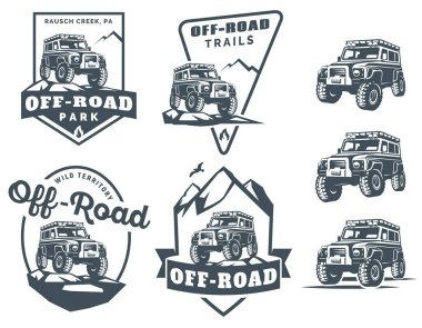 Set of off-road suv car monochrome logo, emblems and badges.