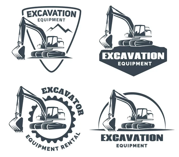 Set of excavator logos, emblems and badges isolated on white background. — Stock Vector