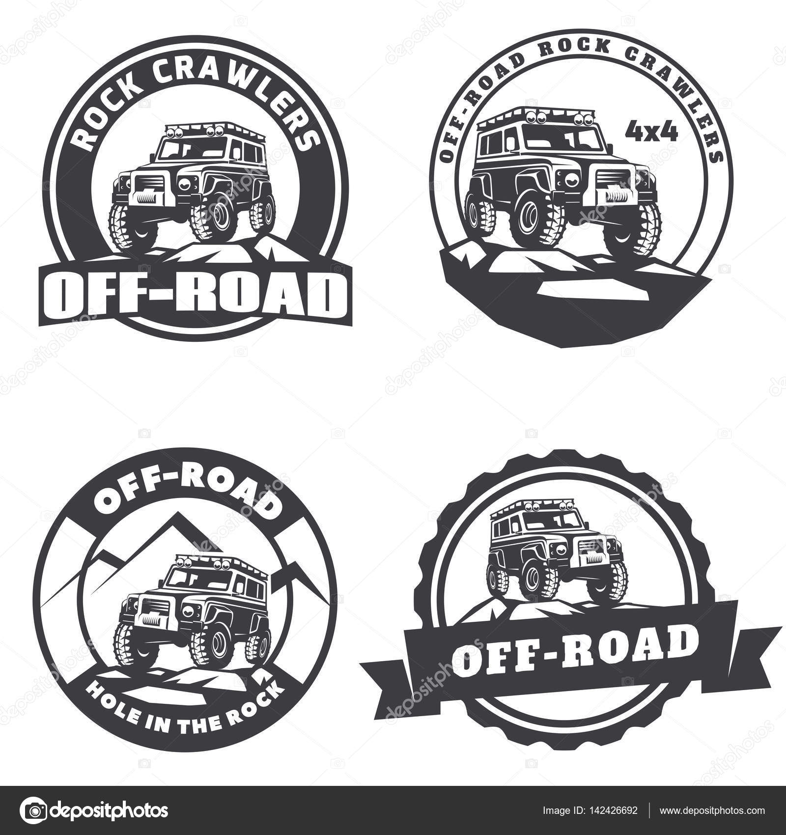 Set of offroad suv car round logo, emblems and badges. — Stock Vector