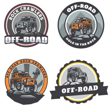 Set of off-road suv car round logo, emblems and badges. clipart