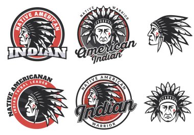 Set of american indian round logo, badges and emblems. clipart