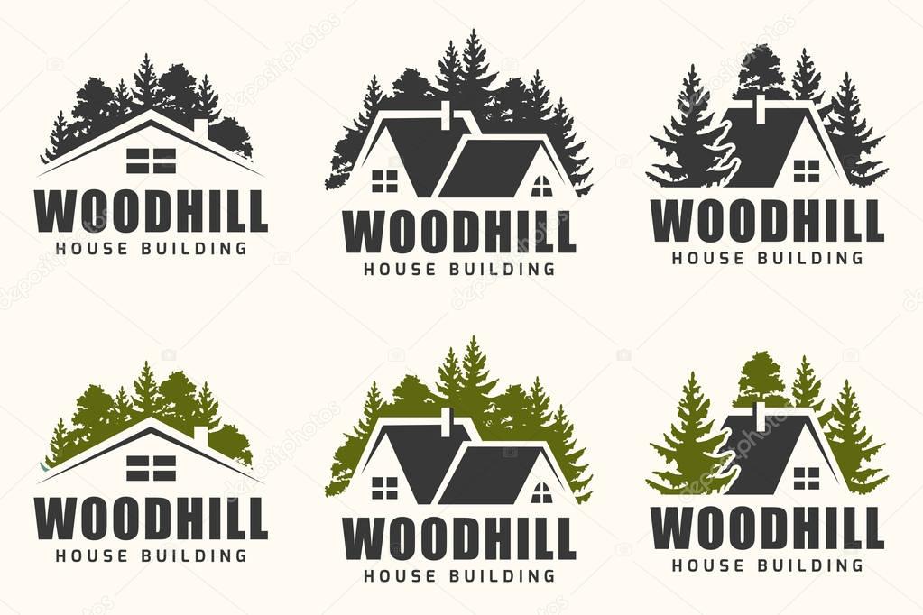 Vector logo design of a trees silhouette and small house.