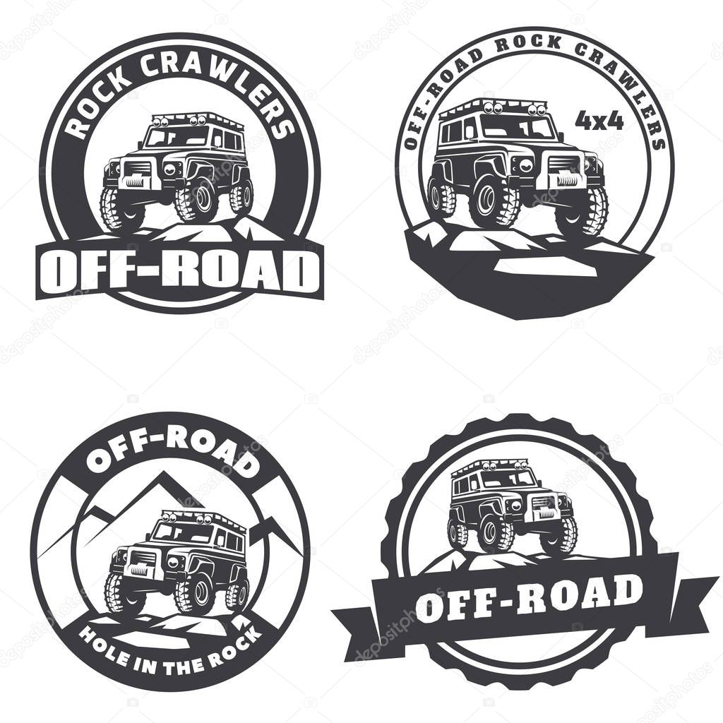 Set of off-road suv car round logo, emblems and badges.